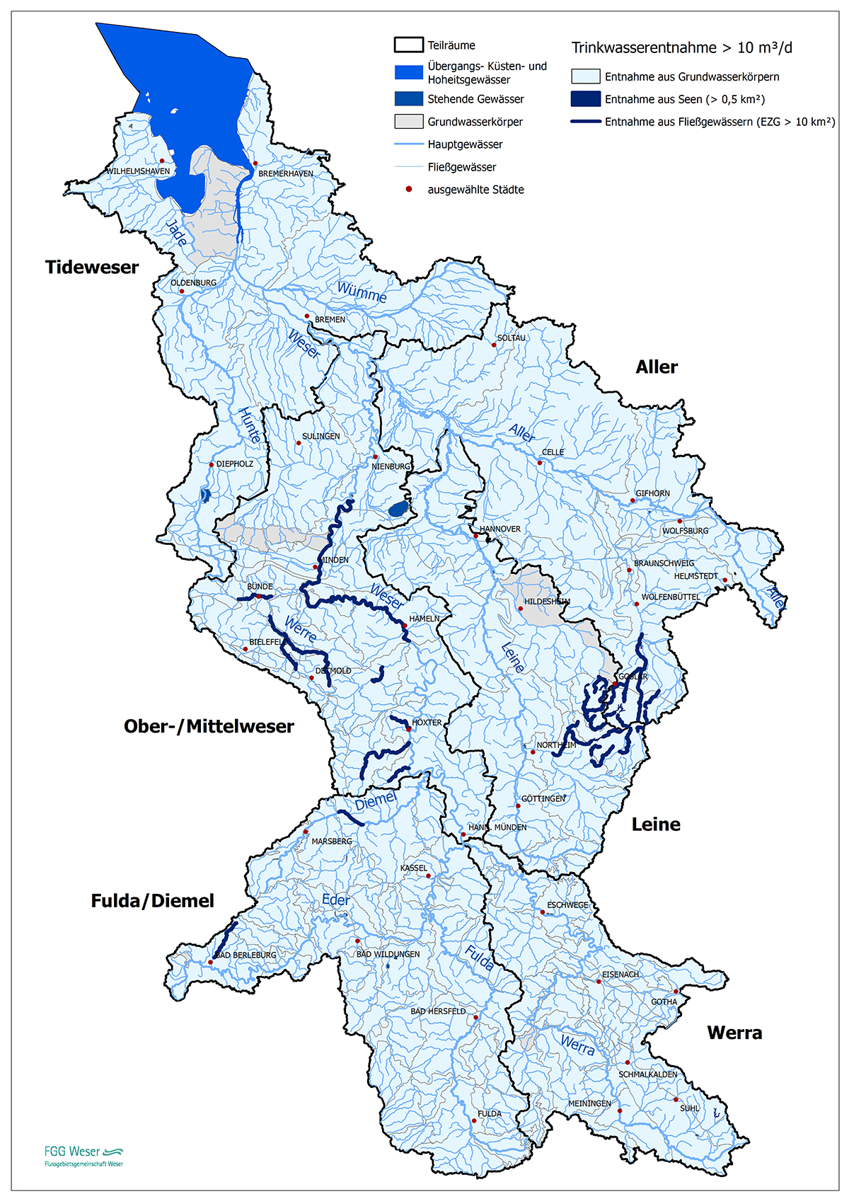 Wasserentnahmen für die Trinkwasserversorgung (FGG Weser, 2016)