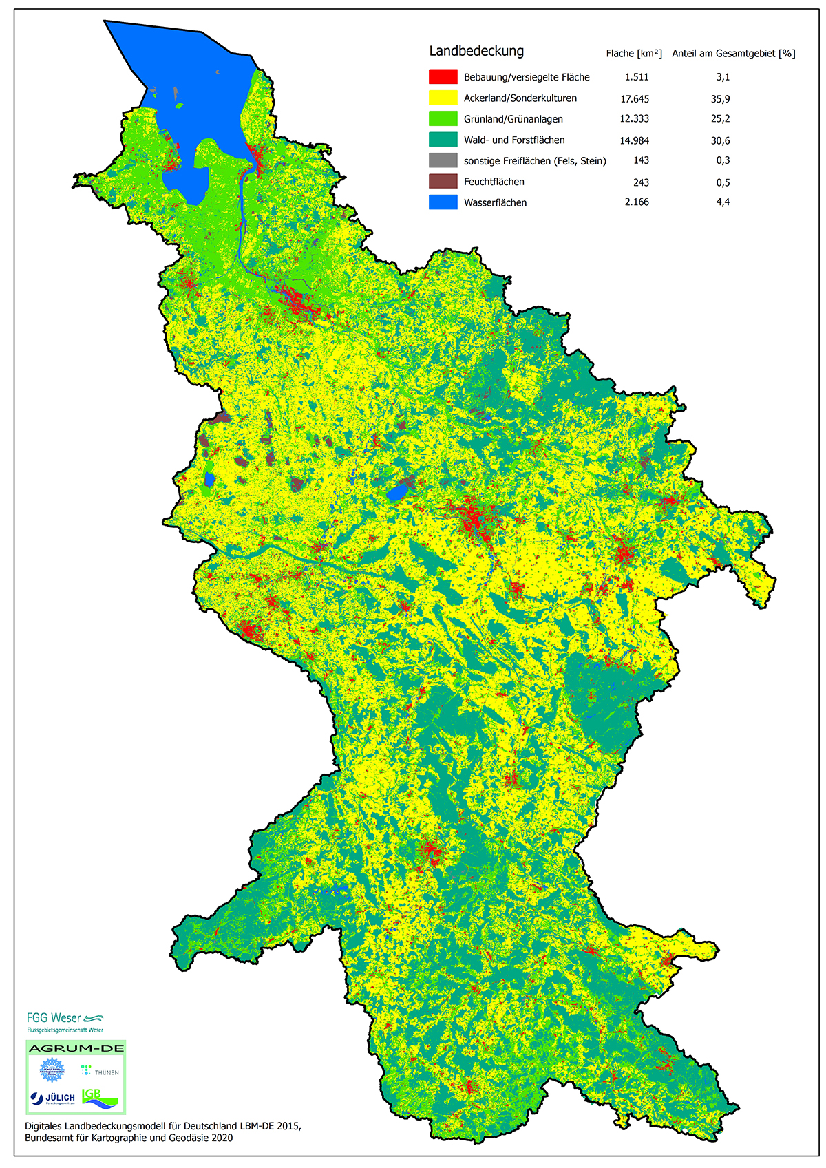 Karte öffnen: Landbedeckung in der Flussgebietseinheit Weser
